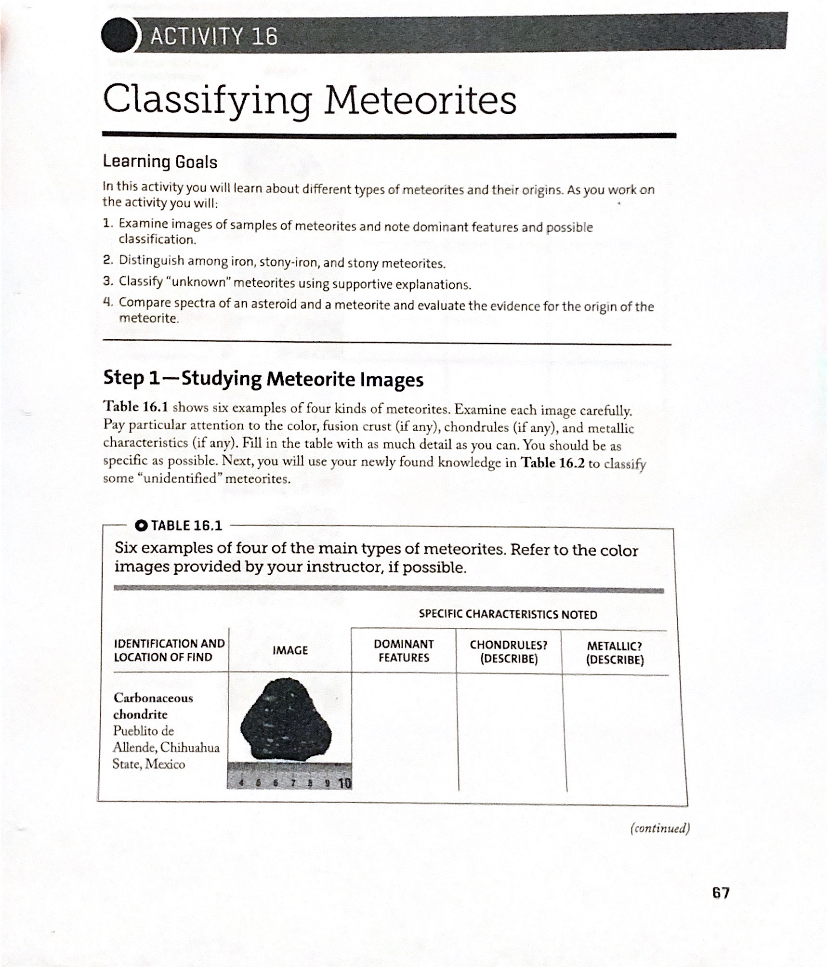 Solved: O ACTIVITY 16 Classifying Meteorites Learning Goal... | Chegg.com