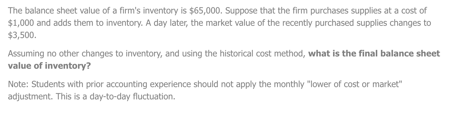 Solved The balance sheet value of a firm's inventory is | Chegg.com