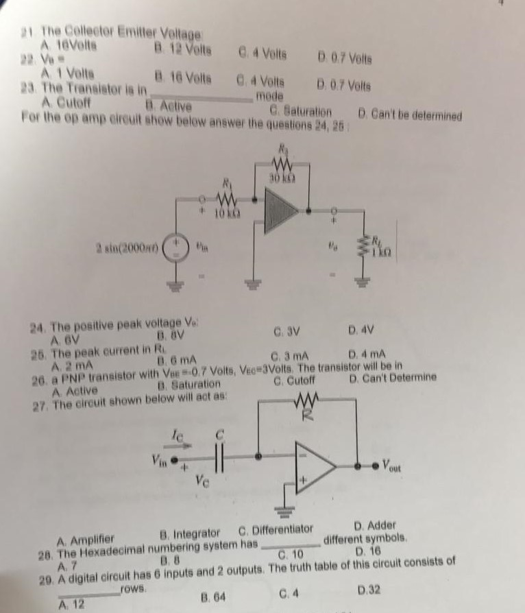 Solved the transistor circuit shown below, the Collector | Chegg.com