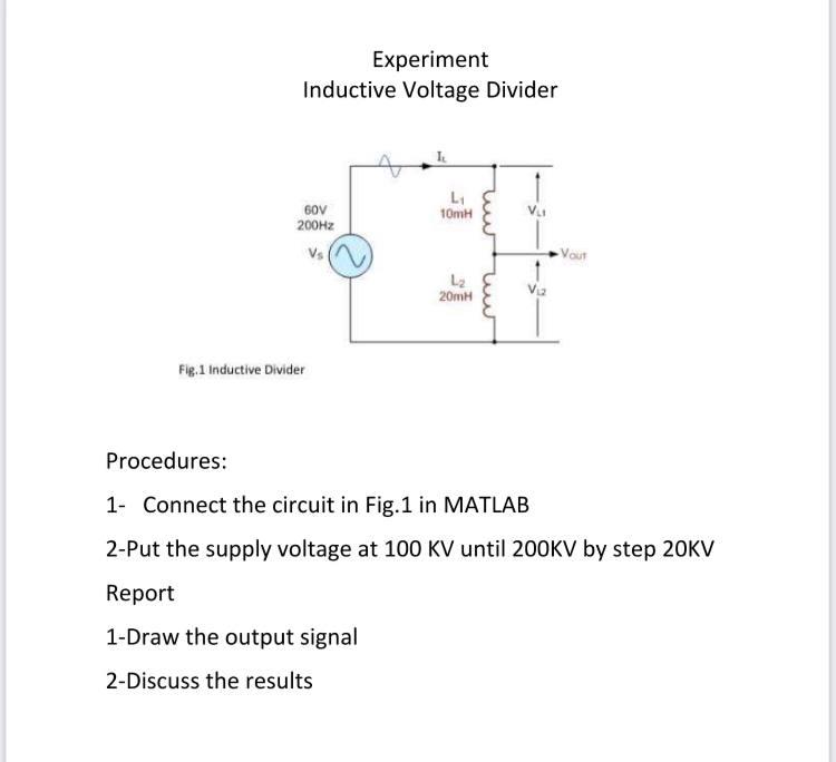 Solved Experiment Inductive Voltage Divider 1 L1 10niн ww V