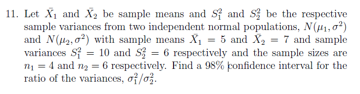 Solved 1. Let Xˉ1 And Xˉ2 Be Sample Means And S12 And S22 Be | Chegg.com