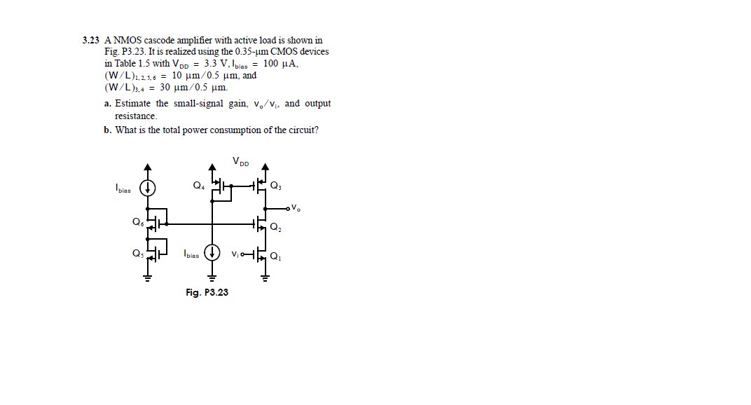 Solved 3.23 ANMOS cascode amplifier with active load is | Chegg.com