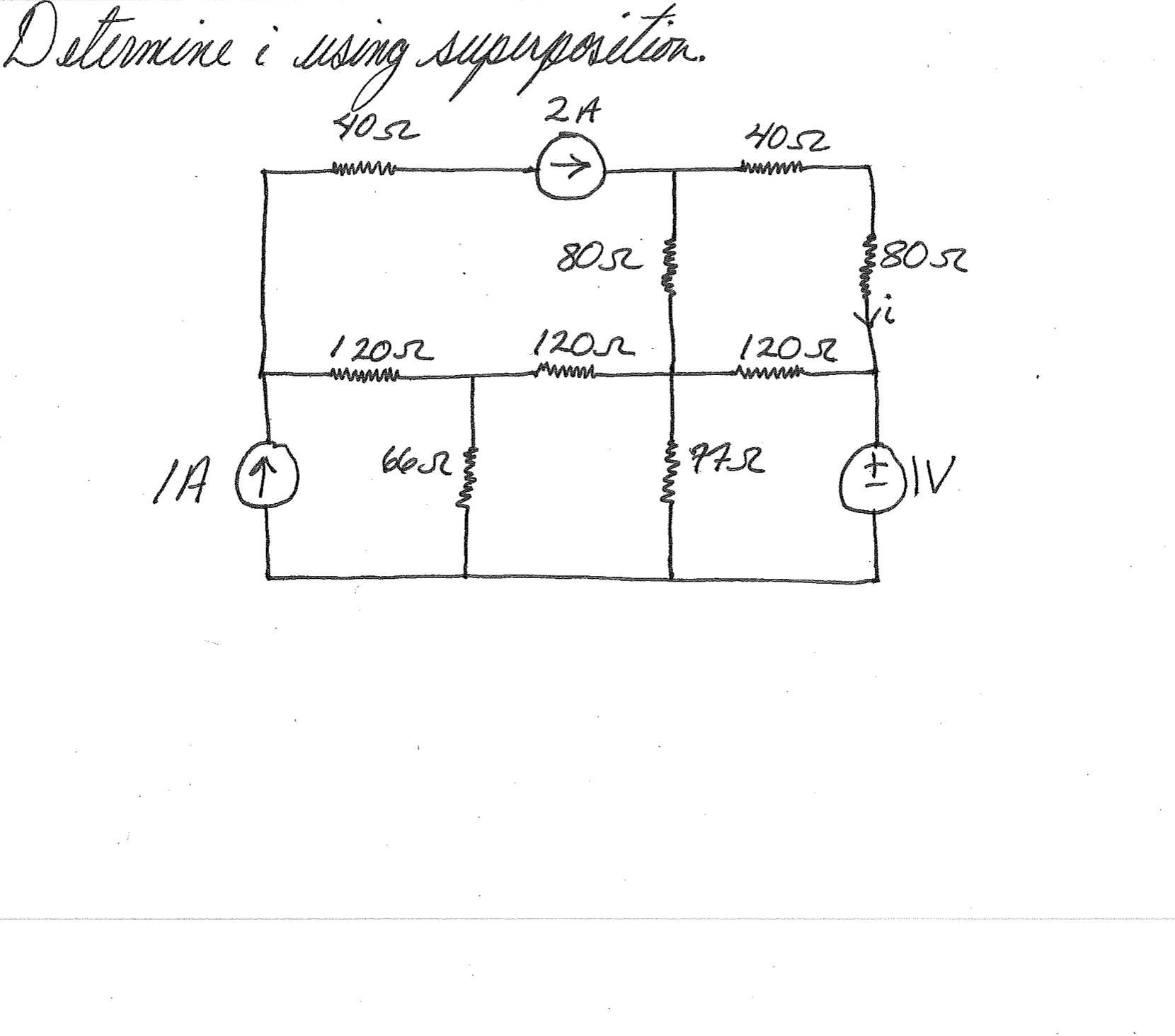 Determine i using supeuposition.