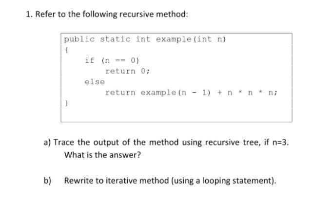 Solved 1. Refer to the following recursive method: public | Chegg.com