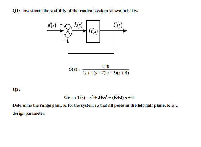 Solved Q1 Investigate The Stability Of The Control Syste Chegg Com