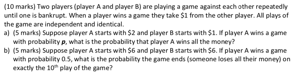 (10 Marks) Two Players (player A And Player B) Are | Chegg.com