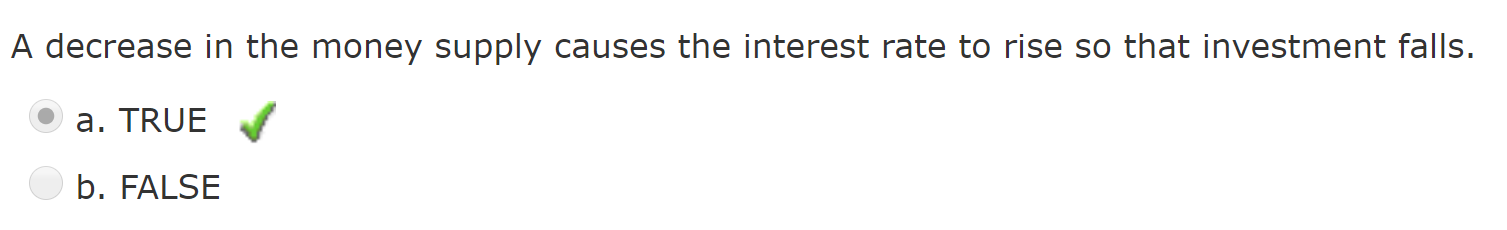 Solved A decrease in the money supply causes the interest | Chegg.com