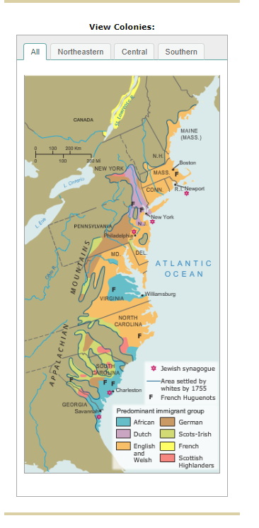 Solved View Colonies: Northeastern Central Southern CANADA | Chegg.com