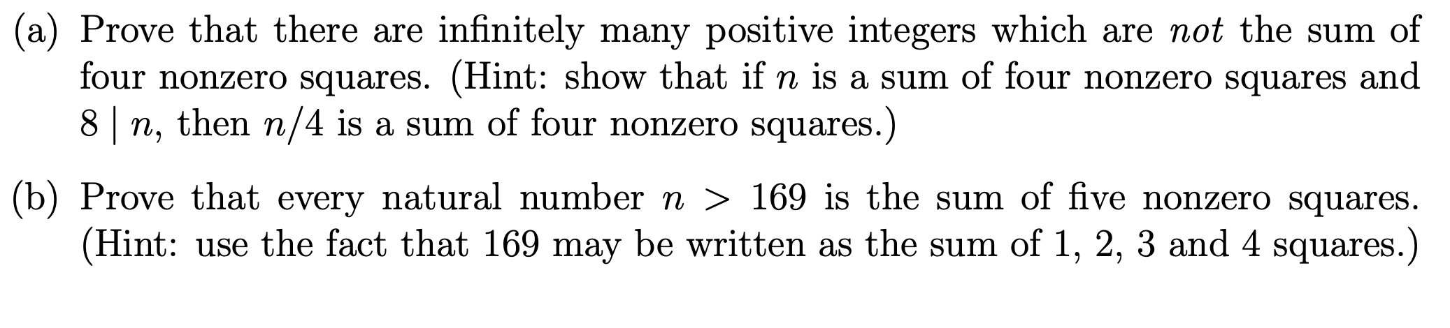 SOLVED: Theorem 8.35 (Lagrange's Four-Square Theorem) then n can be  expressed as the sum If n is a number; of four squares: natural lattice A  in 4-space is a set of the