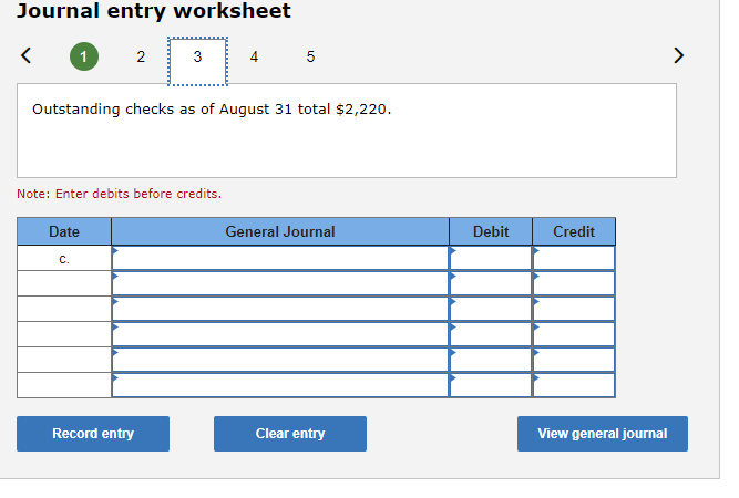 Solved Journal entry worksheet Outstanding checks as of | Chegg.com