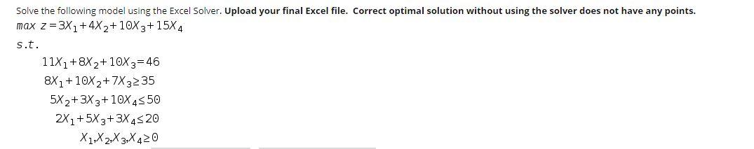 Solved Solve the following model using the Excel Solver. | Chegg.com