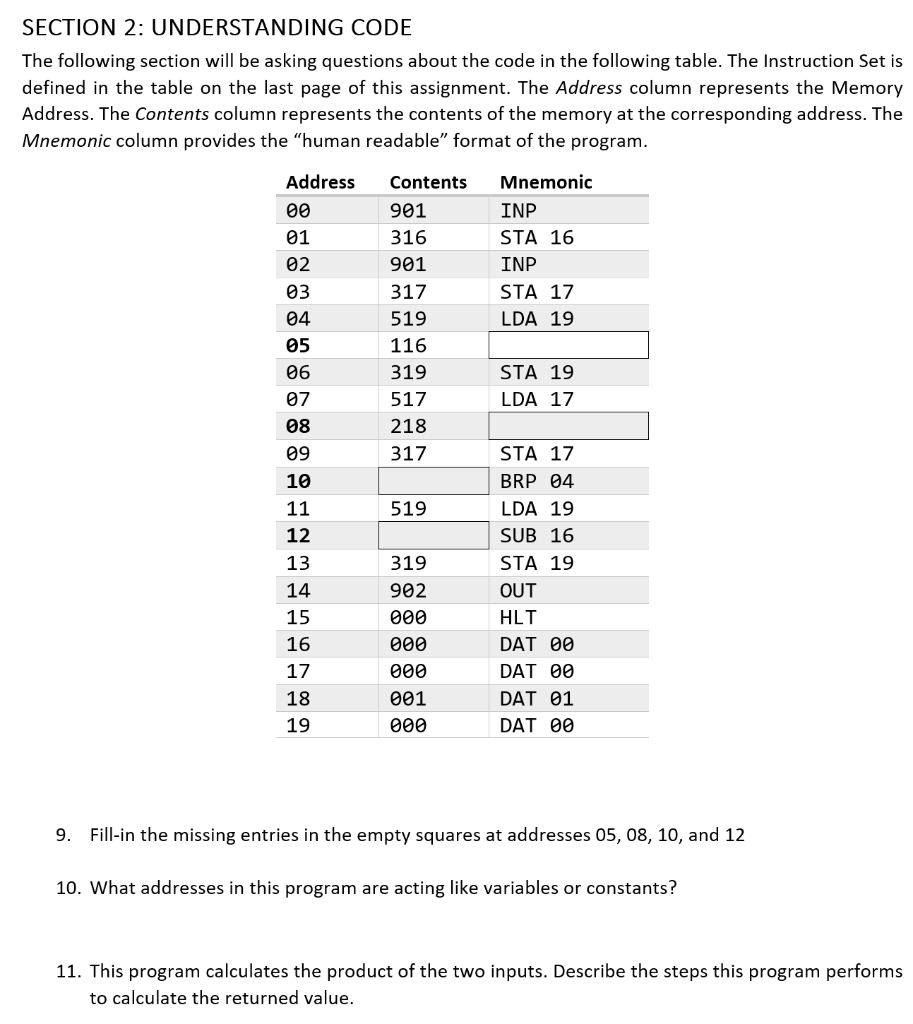 Solved SECTION 2: UNDERSTANDING CODE The following section | Chegg.com