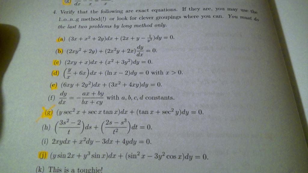 Solved 4 Verify That The Following Are Exact Equations If Chegg Com