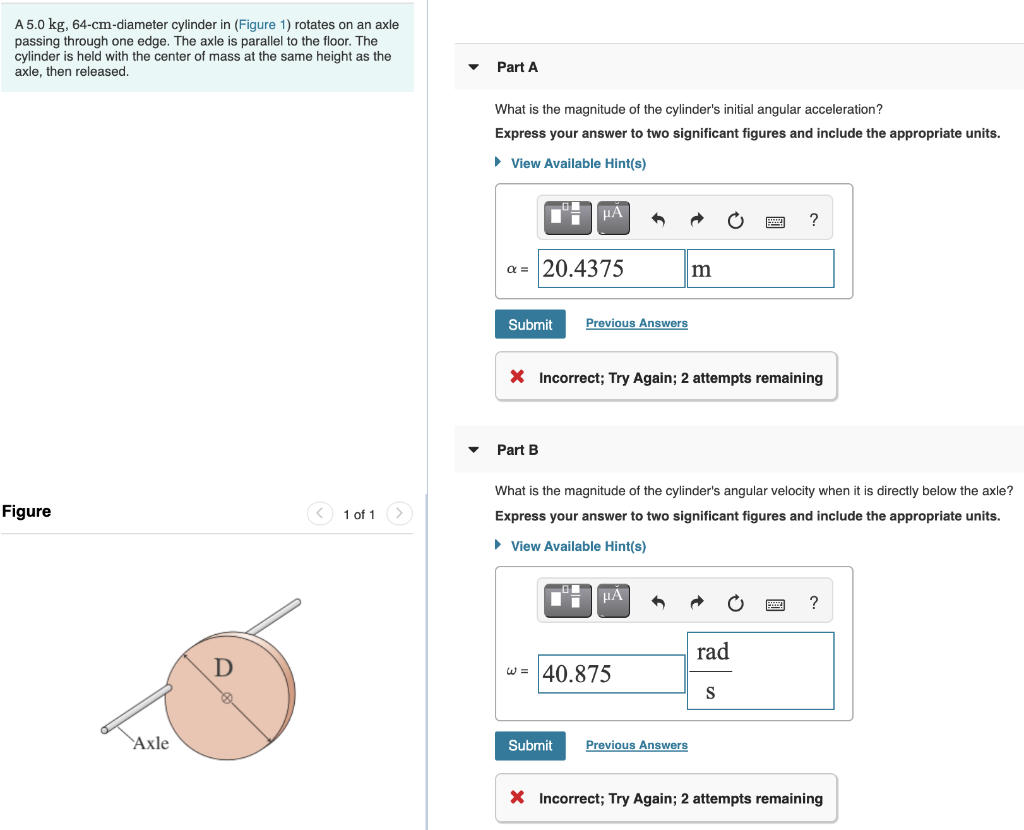 Solved A 5.0 kg, 64-cm-diameter cylinder in (Figure 1) | Chegg.com