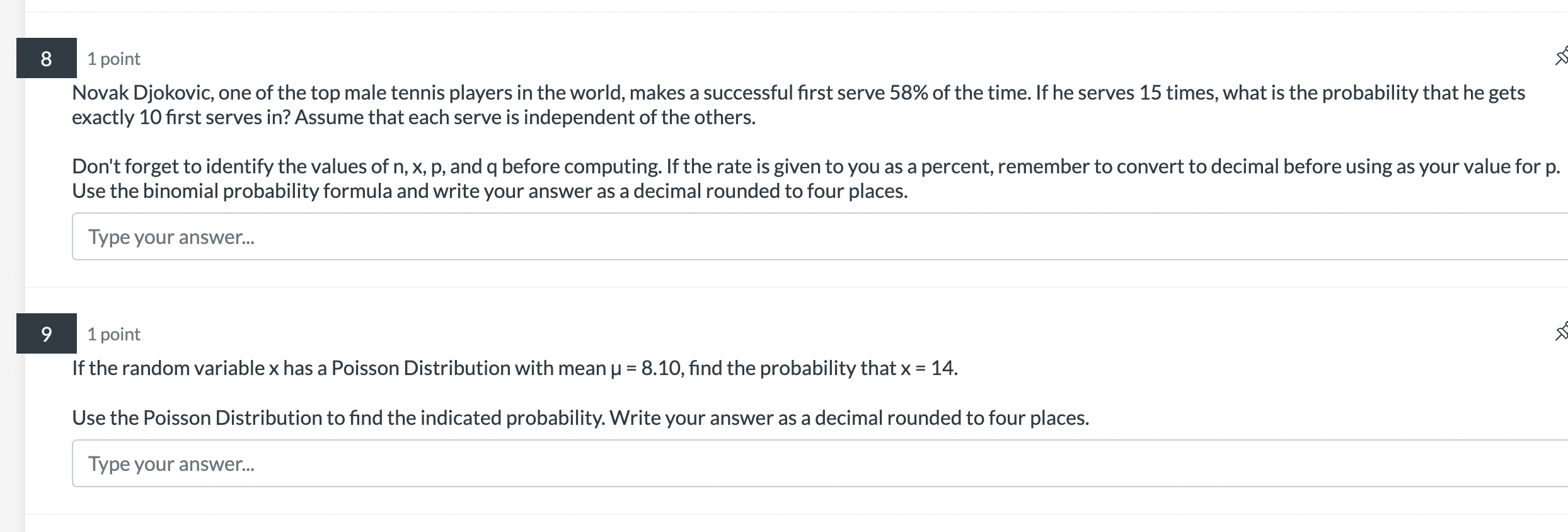 Solved 8 9 1 point Novak Djokovic, one of the top male | Chegg.com