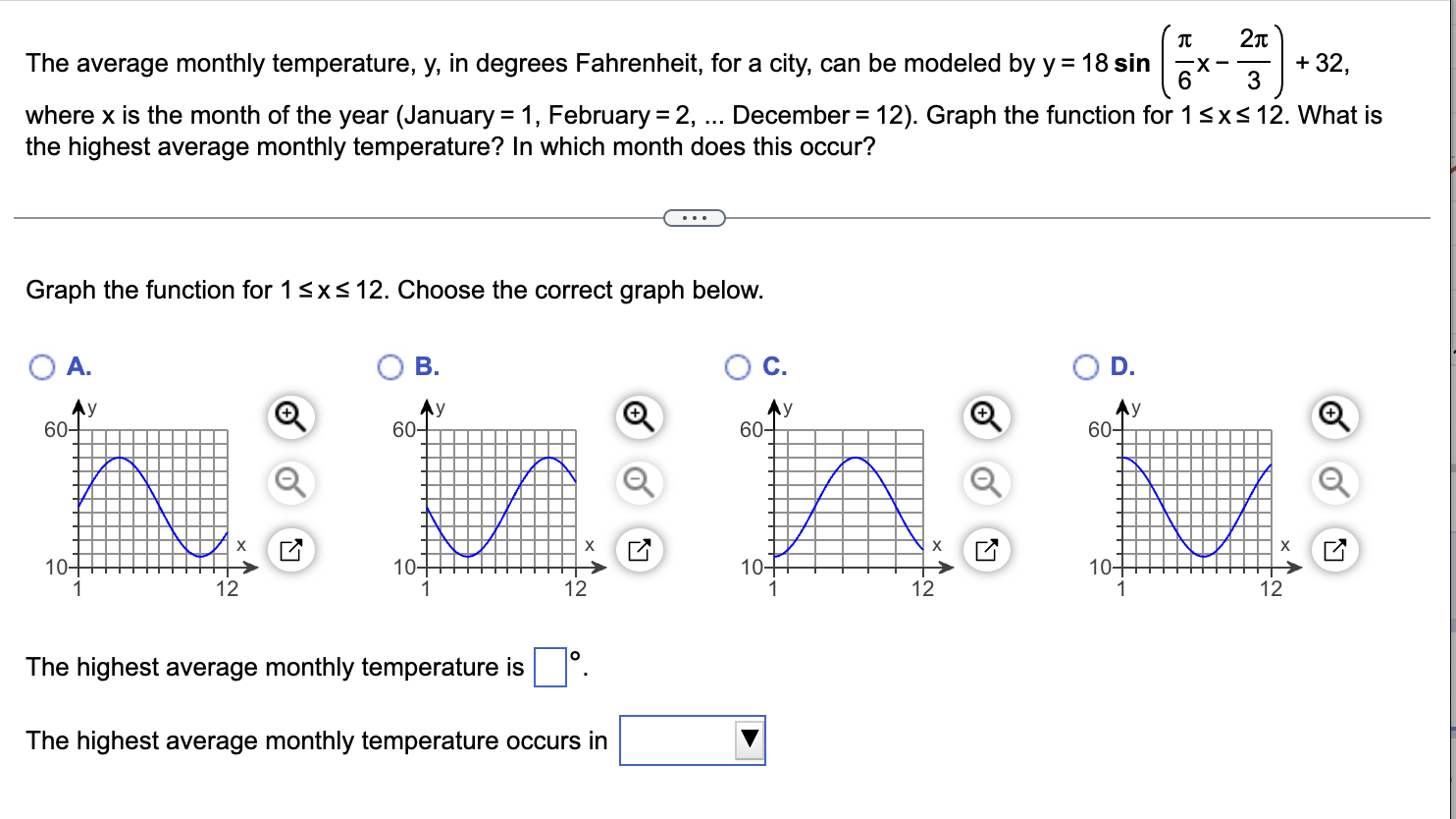 Solved The average monthly temperature, y, in degrees | Chegg.com