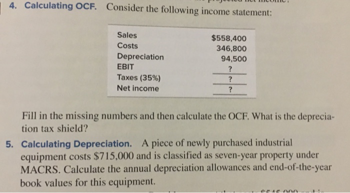 Solved 4. Calculating OCF. Consider The Following Income | Chegg.com