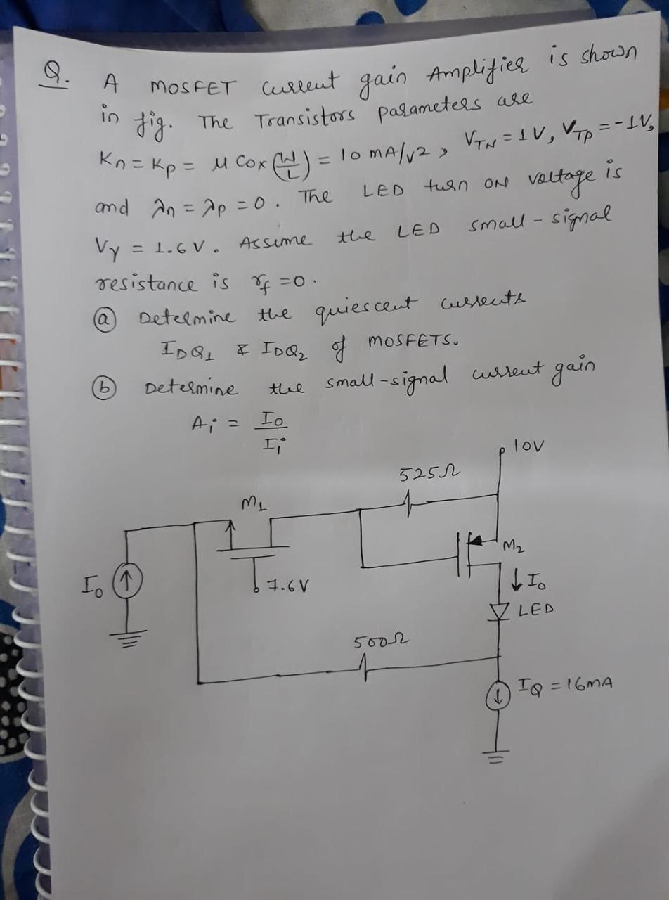 Solved А A in fig. MOSFET current gain Amplifier is shown | Chegg.com