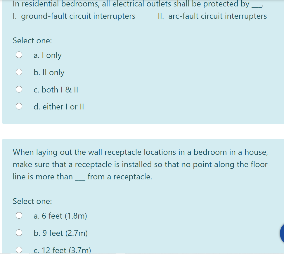 Solved In residential bedrooms, all electrical outlets shall