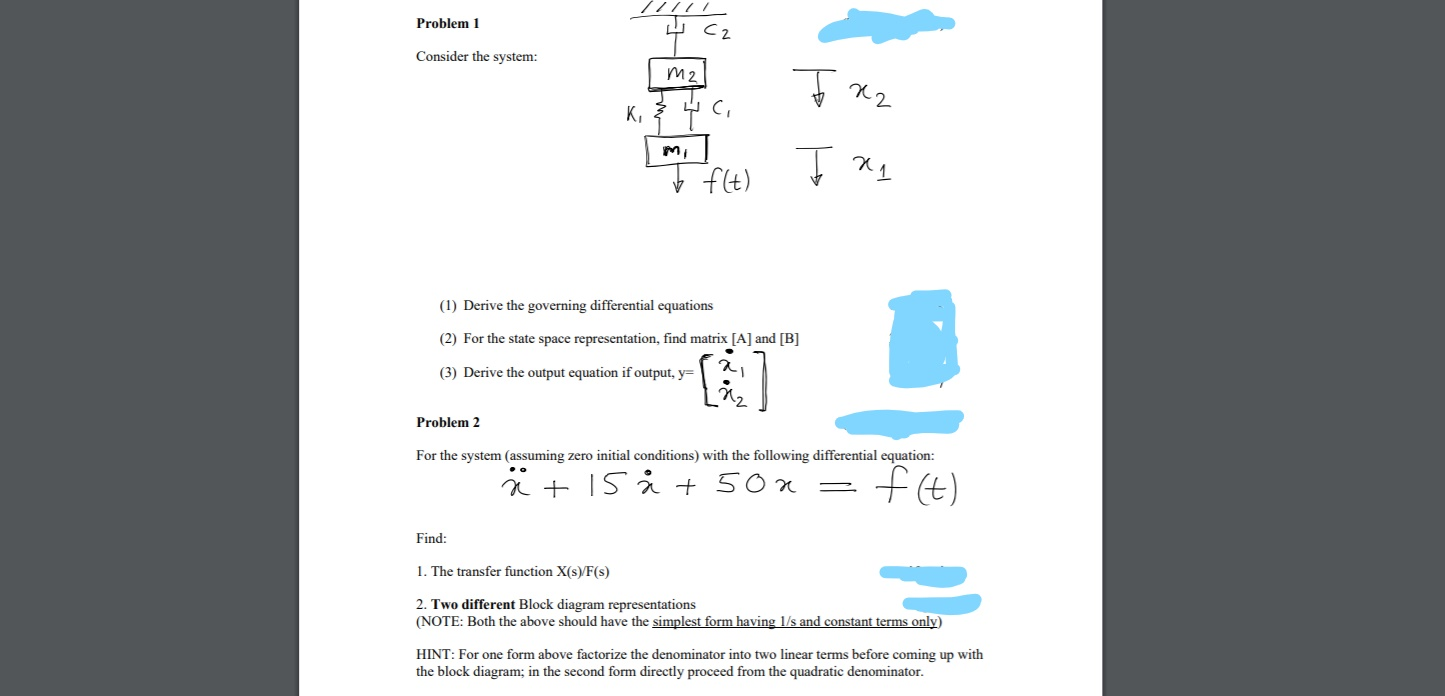 Solved presente Problem 1 111 4 C2 Consider the system: [m2] | Chegg.com