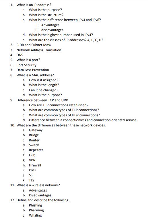 Solved 1. What is an IP address? a. What is the purpose? b. | Chegg.com