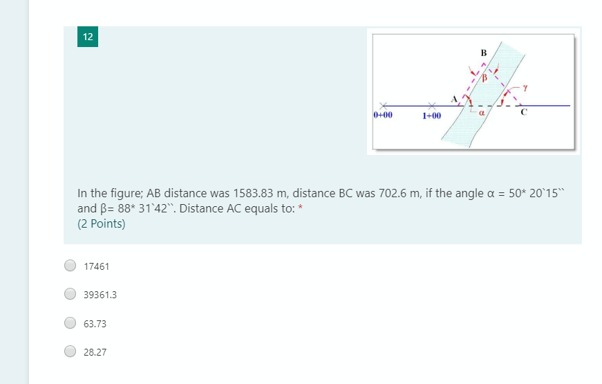 Solved 12 B 0+00 1+00 O In The Figure; AB Distance Was | Chegg.com