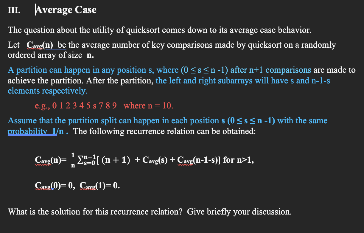 III. Average Case , The question about the utility of | Chegg.com