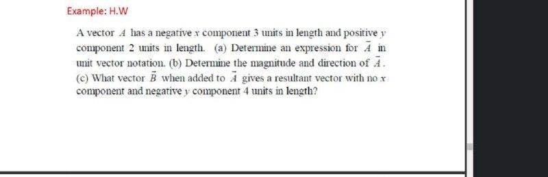 Solved Example: H.W A vector A has a negative x component 3 | Chegg.com