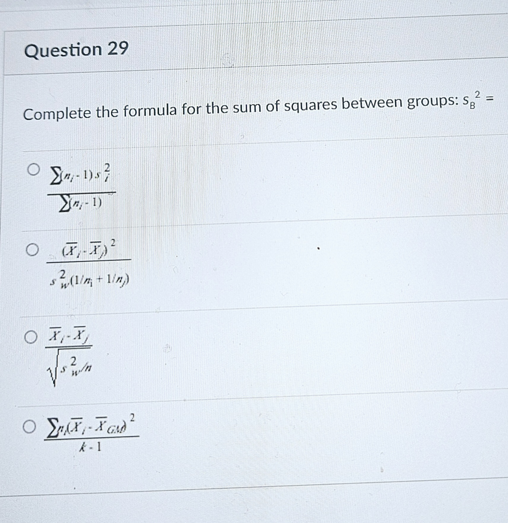 Solved Question 29 Complete The Formula For The Sum Of | Chegg.com