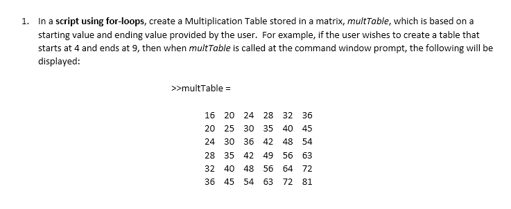 Solved 1. In a script using for-loops, create a | Chegg.com