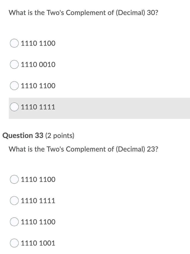 2's complement of 1110