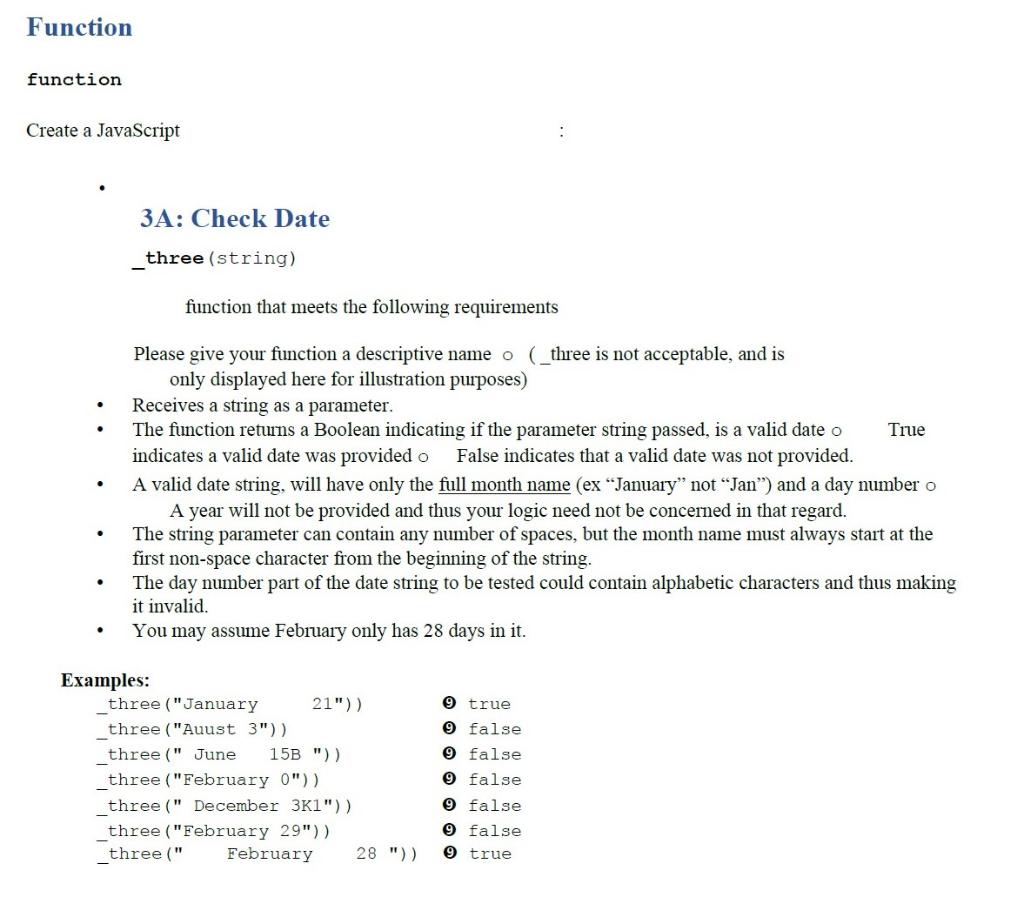 Function function Create a JavaScript 3A: Check Date | Chegg.com