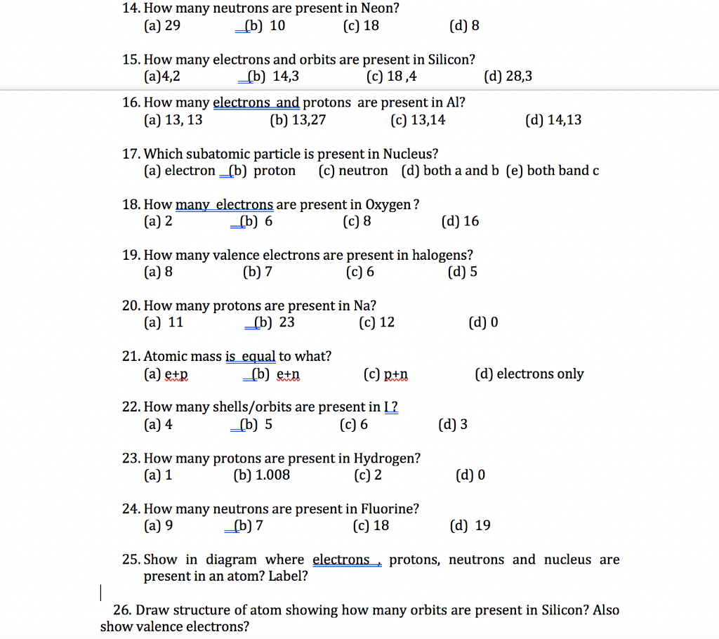 Solved 14 How Many Neutrons Are Present In Neon A 29 B Chegg Com