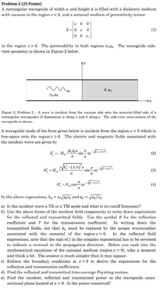 Solved Problem 2 25 Points A Rectangular Waveguide Of