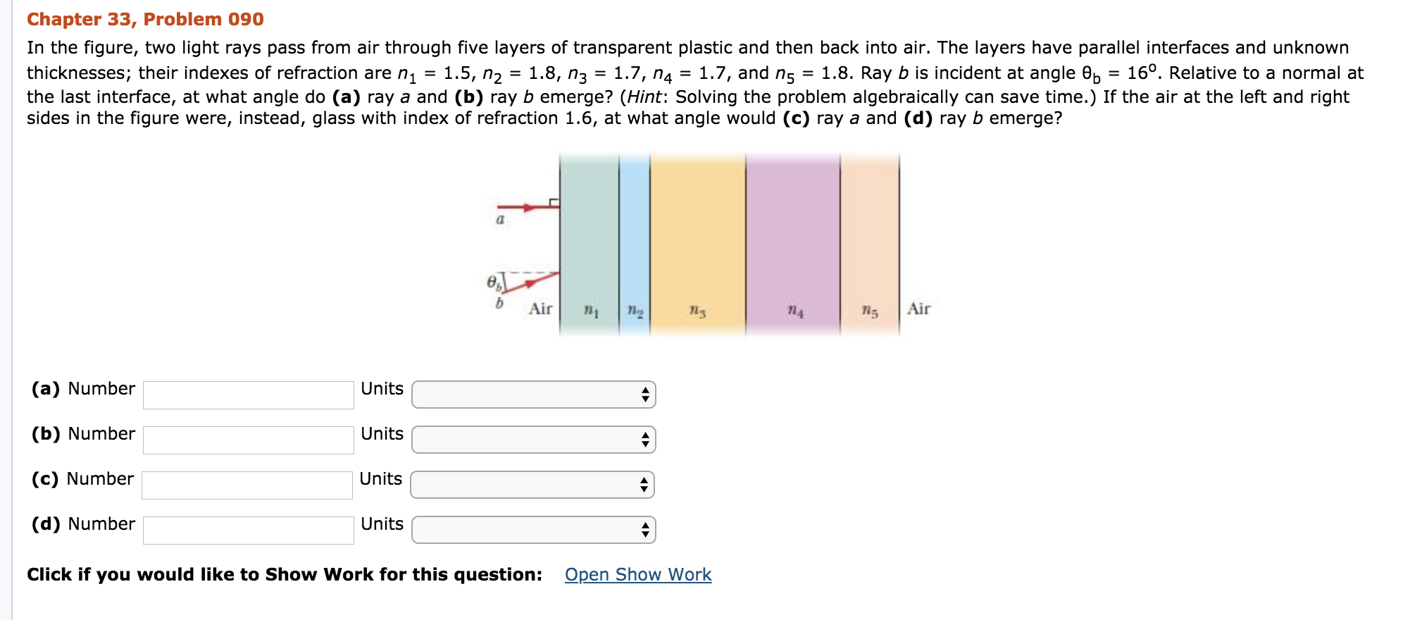 Solved Chapter 33, Problem 090 In The Figure, Two Light Rays | Chegg.com