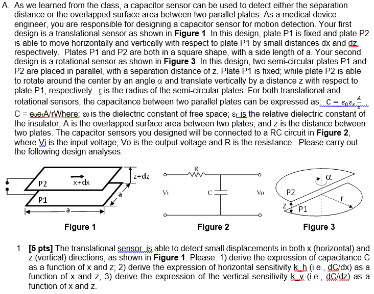 Solved A. As we learned from the class, a capacitor sensor | Chegg.com