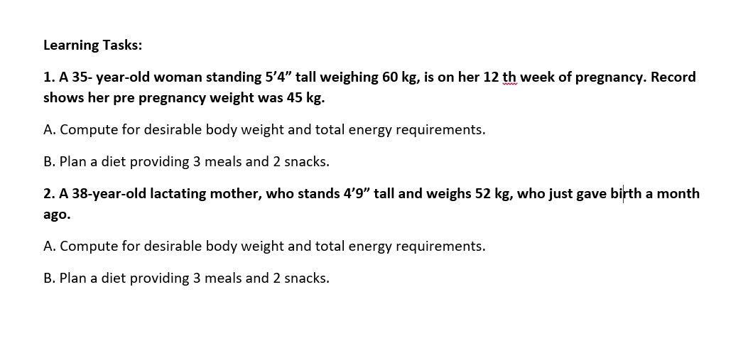 Solved Learning Tasks: 1. A 35-year-old woman standing 5'4