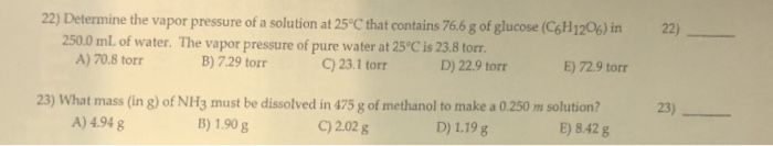 Solved 22) Determine The Vapor Pressure Of A Solution At | Chegg.com