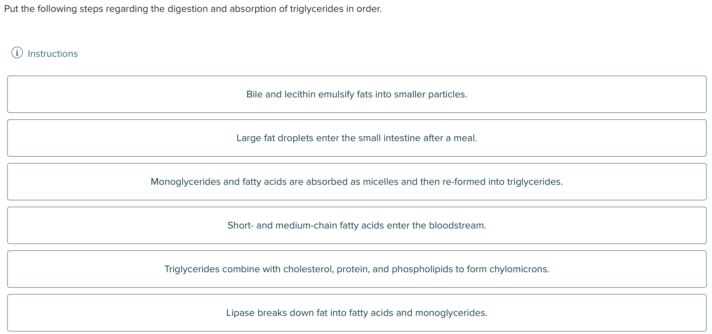 Solved Put the following steps regarding the digestion and | Chegg.com