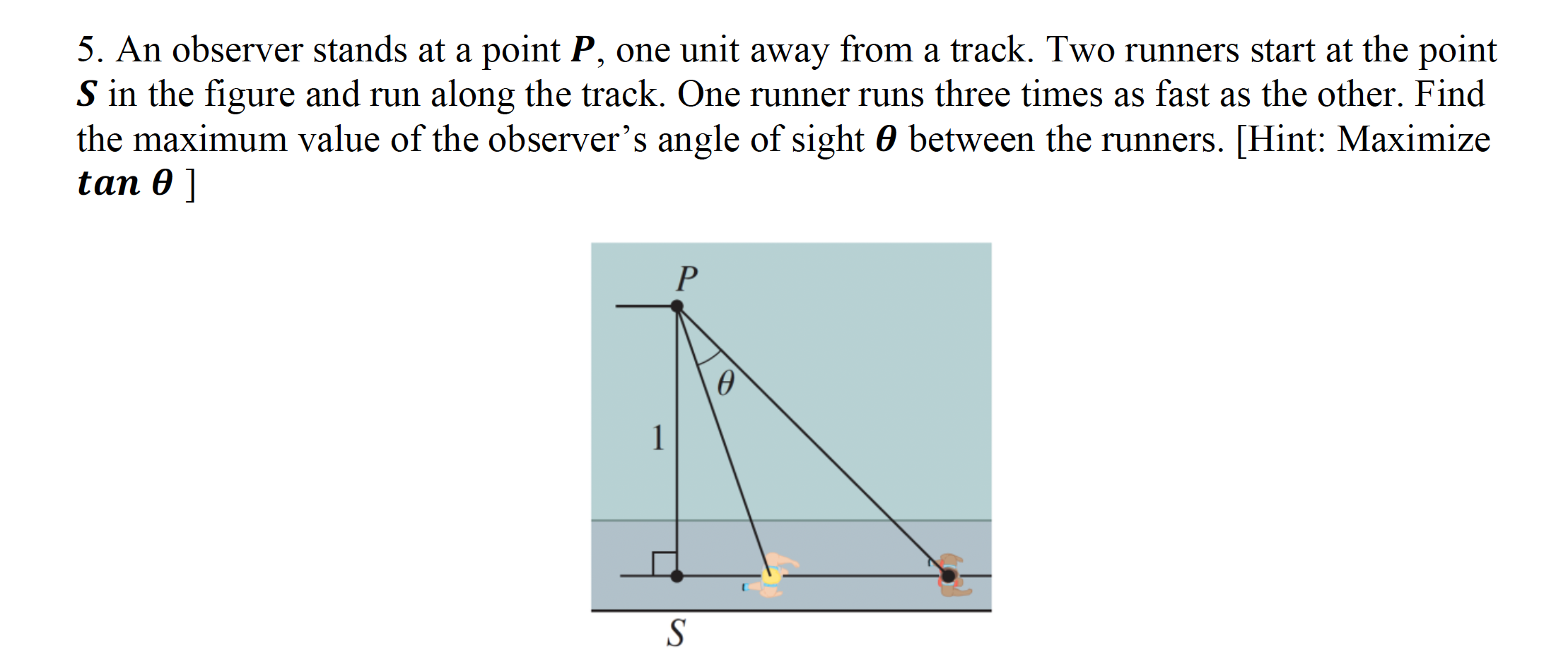 Solved 5. An observer stands at a point P, one unit away | Chegg.com
