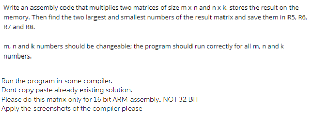 Solved Write an assembly code that multiplies two matrices | Chegg.com