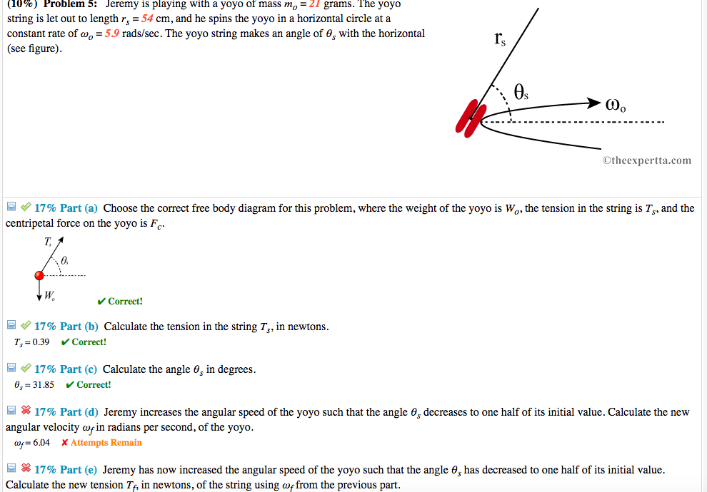 Solved 17 Part (b) Calculate the tension in the string T,,
