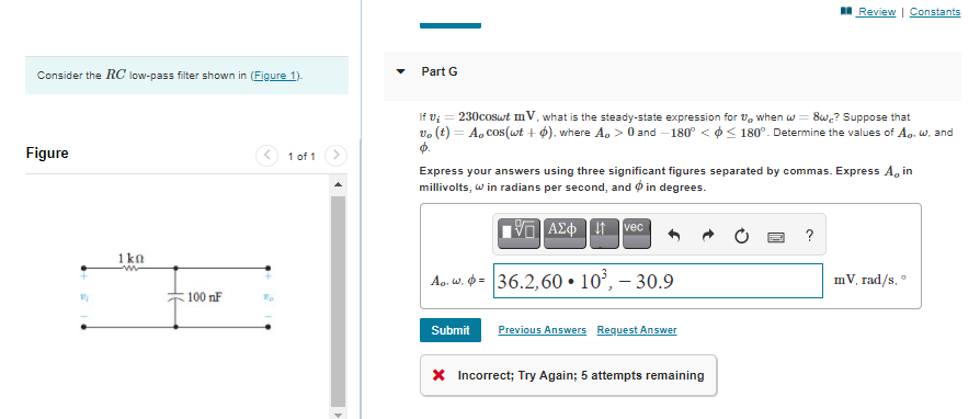 Solved A Review Constants Part A Consider the RC low-pass | Chegg.com