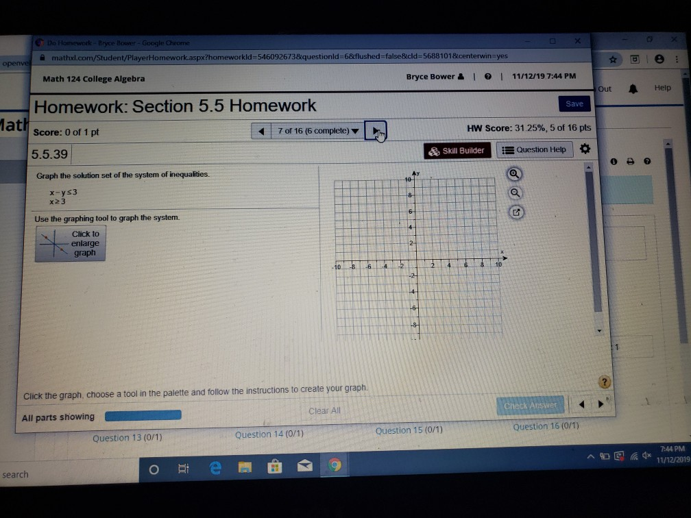Solved Math 124 College Algebra Bryce Bower Homework: | Chegg.com