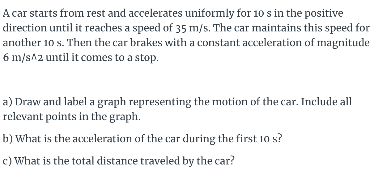 Solved A car starts from rest and accelerates uniformly for | Chegg.com