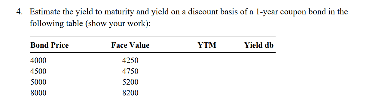 Solved 4. Estimate the yield to maturity and yield on a | Chegg.com