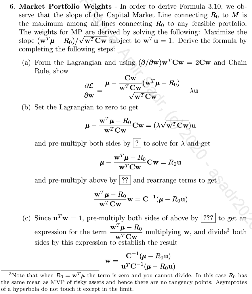 6. Market Portfolio Weights - In order to derive | Chegg.com