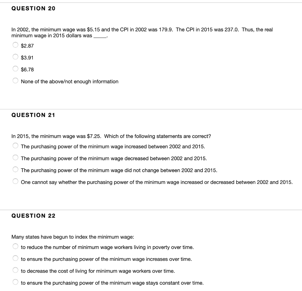 Solved Question 20 In 2002 The Minimum Wage Was 5 15 An