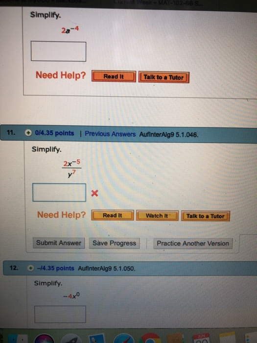 Solved Simplify. 2a-4 Need Help? Read It Talk to a Tutor | Chegg.com