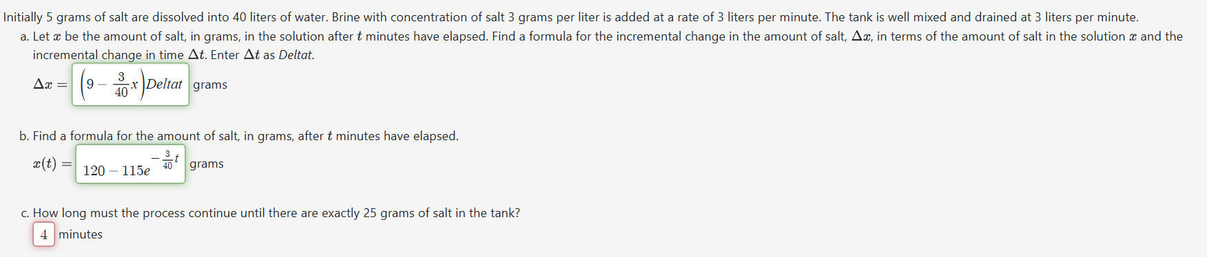 Solved Initially 5 ﻿grams of salt are dissolved into 40 | Chegg.com